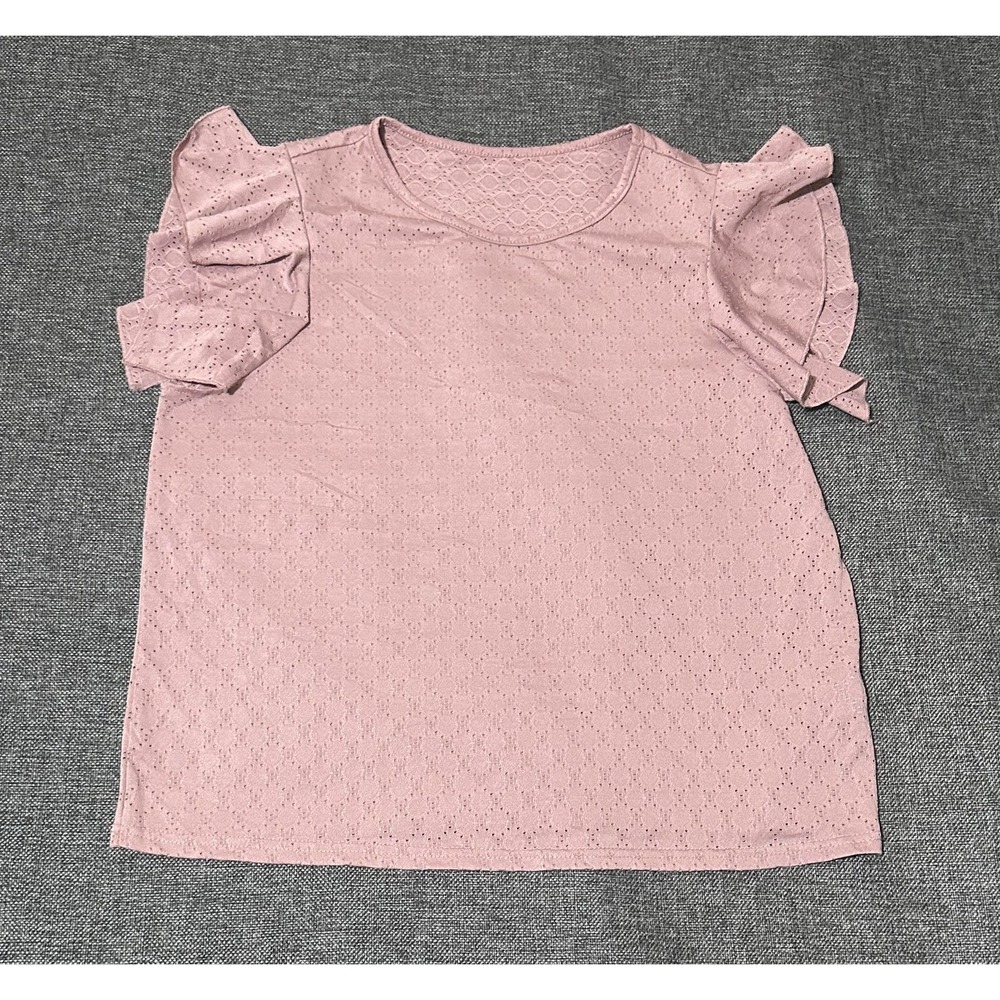 SHEIN Women's L Mauve Pink Eyelet‎ Embroidered Top